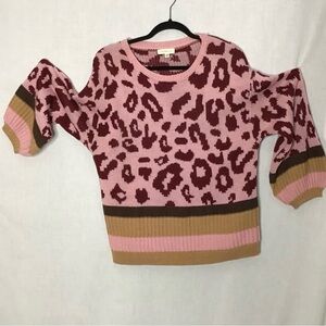 Promesa Animal Print Bell Sleeves Round Neck Multi Colored Size‎ S/M Sweater